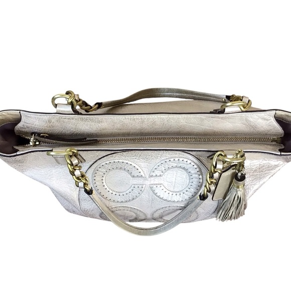 Coach Colette Gold Leather OP Art Logo Tote - Picture 9 of 15